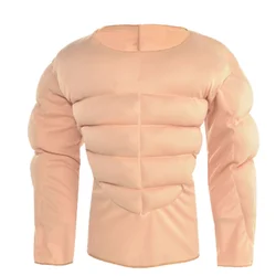 Children's Muscle Filled Shirt Halloween Costume Accessories Muscle Man T-Shirt Cosplay Fake Chest Muscles Fake Abs