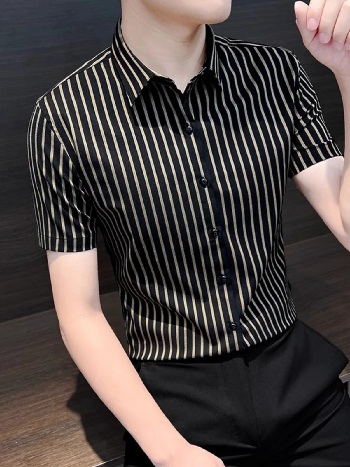 

High-End Striped Men's Shirt Short Sleeve Summer New Style Thin Casual Business Versatile Shirt Handsome Standard Fit Printed...