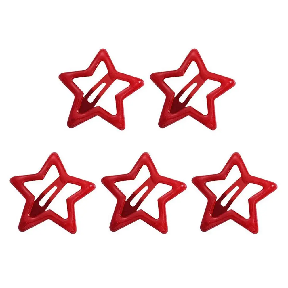 5pcs/lot New Red Star Snap Clip For Girl Waterdrop Barrettes Black Hairpin Women Silver Hair Clip Accessories Kawaii Bb Cli O9w2