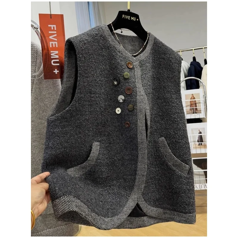 Chaleco Suéter Extra Grande 300 Pou, Estilo Casual para Combinar en Capas, Ropa de Abrigo Otoño Invierno, Decorado con Botones, Moda Juvenil Americana