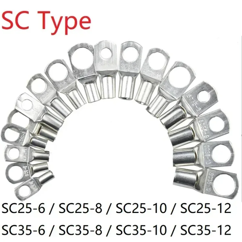 Terminal de nariz de fio tipo sc sc35/50/70/95 bloco de bateria de cobre nu talões buraco id 6mm 8mm 10mm 12mm crimpagem dtga conector de extremidade de cabo