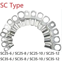 SC Type Wire Nose Terminal SC35/50/70/95 Bare Copper Battery Block Lugs Hole ID 6mm 8mm 10mm 12mm Crimp DTGA Cable End Connector