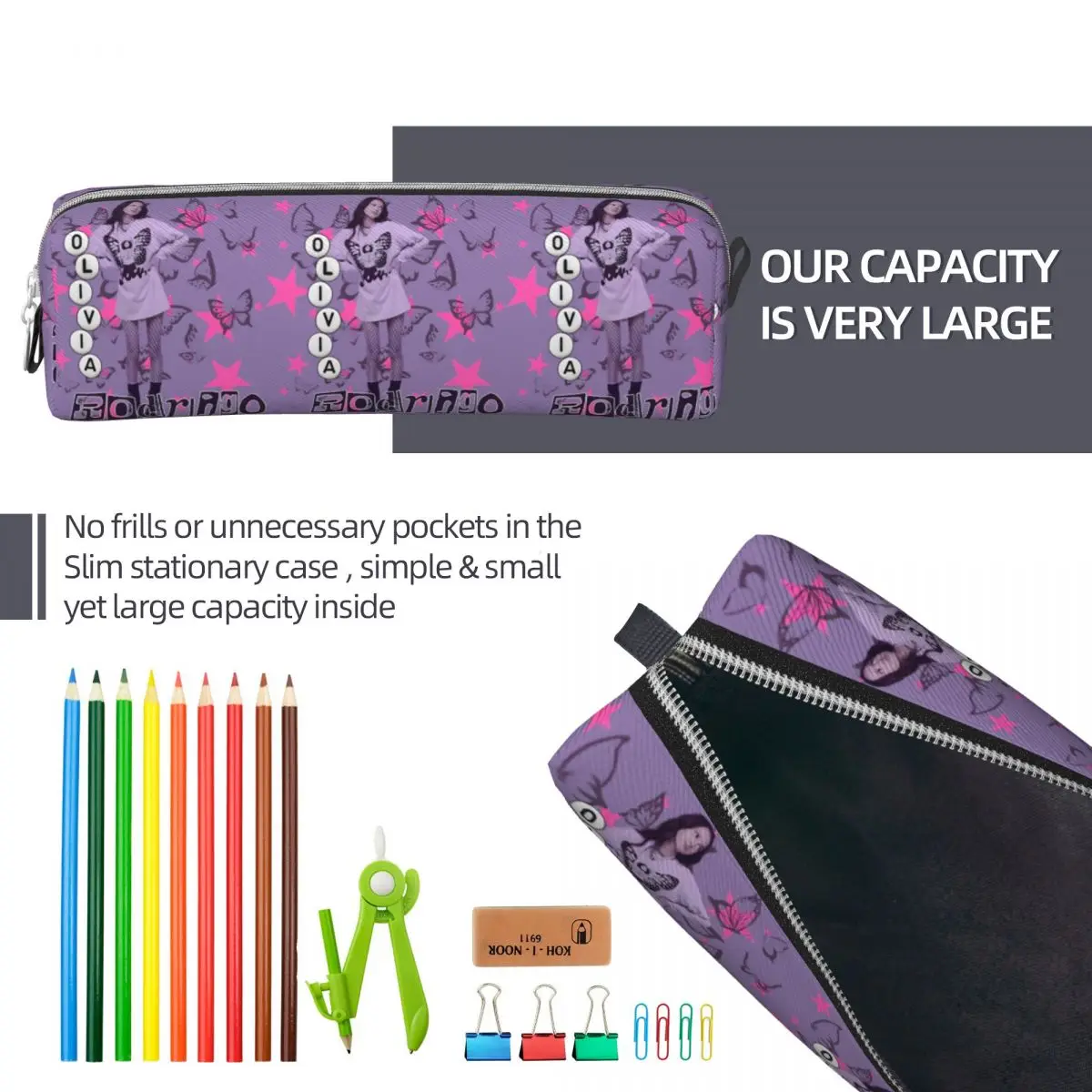 Fashion Olivia Vampire Rodrigos Sour Pencil Cases Stars and Butterflies Pencilcases Pen Holder Kids Big Capacity Bag Stationery