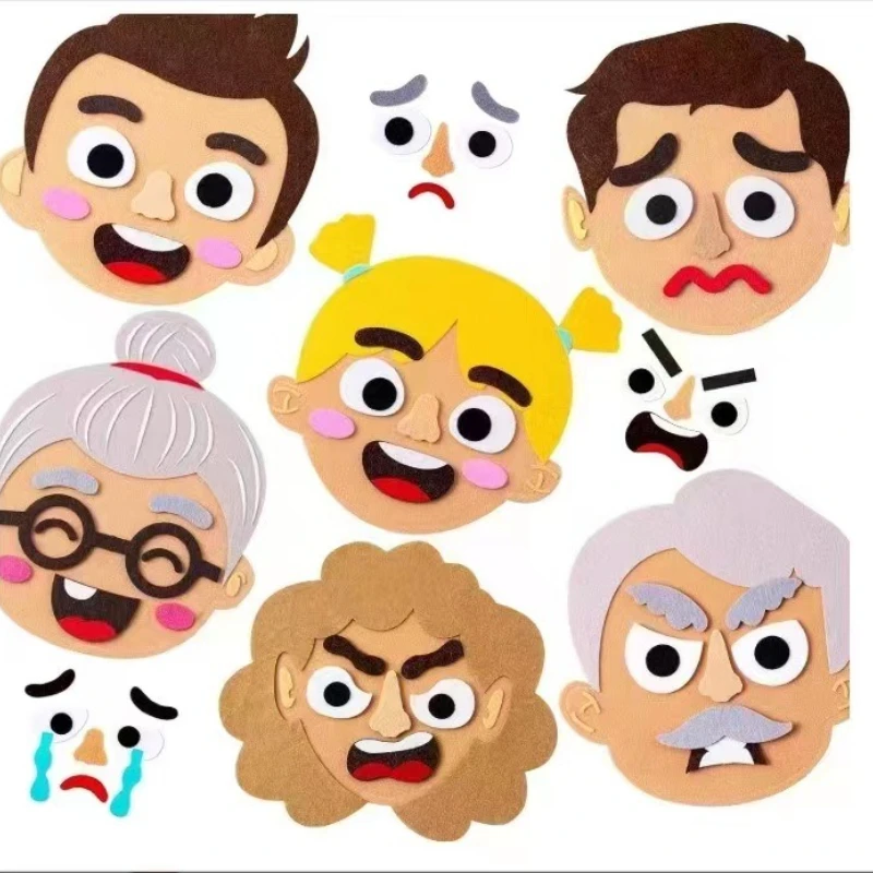 Espressione del tabellone didattico in feltro per bambini Giocattoli fai-da-te Espressione emotiva Gioco di educazione precoce puzzle da 3 a 5 anni