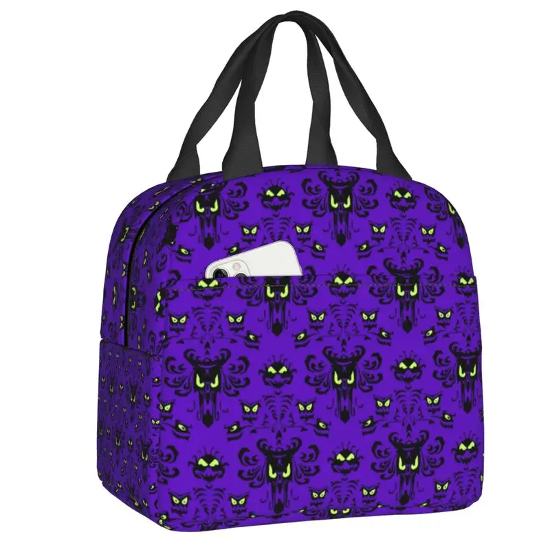 

Halloween Happy Haunted Insulated Lunch Tote Bag for Women Haunted Mansion Ghosts Portable Cooler Thermal Bento Box Work School