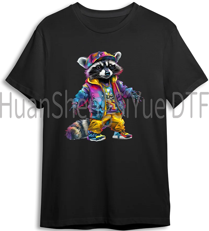 Ironing Sticker Clothes DTF Cute Raccoon Fashion T-shirt Hoodie DIY Jacket Patch Is Waterproof