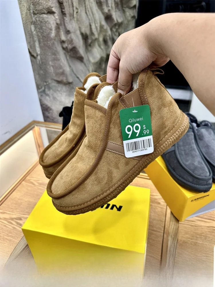 

Fashionable Winter Boots Men's Anti-Slip Snow Boots Warm Fleece Casual Short Tube Boots Low Heel round Toe Booties for Youth