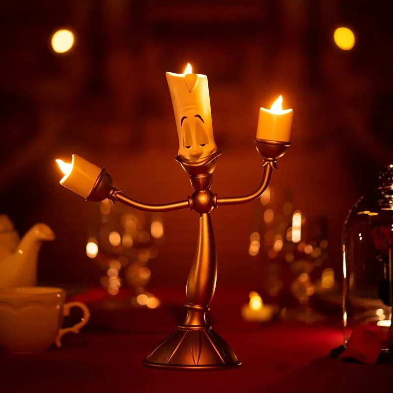 Cartoon DSN Beauty and The Beast LED Candle Lamp Ge Shihua Clock Mrs.Potts Lumiere Cogsworth Figures for Birthday Gifts Toys view 3