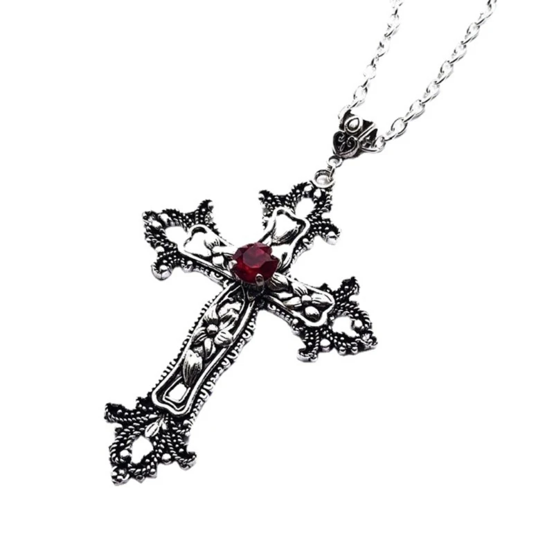 ZB91 Vintage Cross Pendant Necklace for Women Goth Accessories Gothic Male Neck Long Chain Summer Aesthetic Holiday Gifts