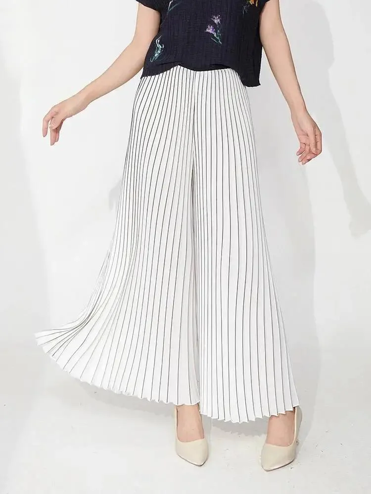 

Casual Women's Summer Pleated Trousers Loose Fit Elastic Waist Versatile White Wide Leg Pants 2025 New Bottoms 2AUSJ