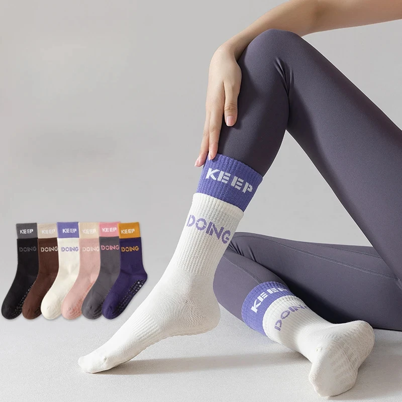 

Женские Дышащие носки для йоги, пилатеса, силиконовые нескользящие спортивные носки для фитнеса, тренажерного зала, танцев, 2 пары