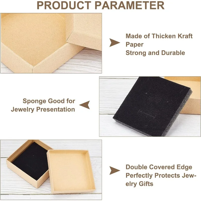 Lot De 24 Boîtes Cadeaux Bijoux En Carton Kraft Noir - 8x5x2.4cm Avec Intérieur Coton, Emballage Élégant