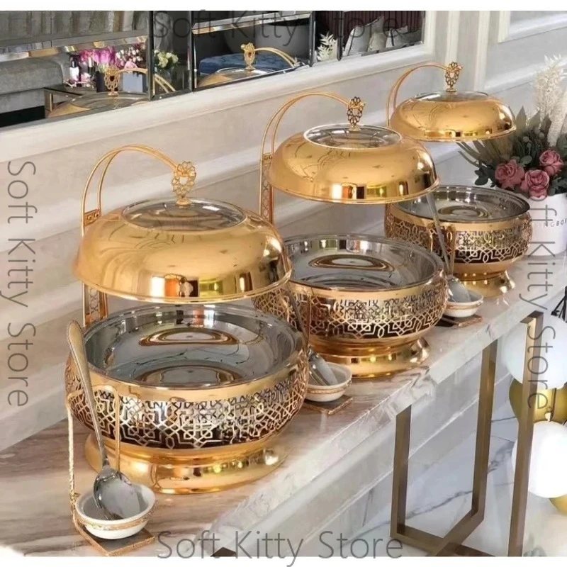 Luxury Gold Round Hanging Chafing Dishes Hotel Wedding Buffet Equipment Dishes for Catering Restaurant Heating Food Warmer