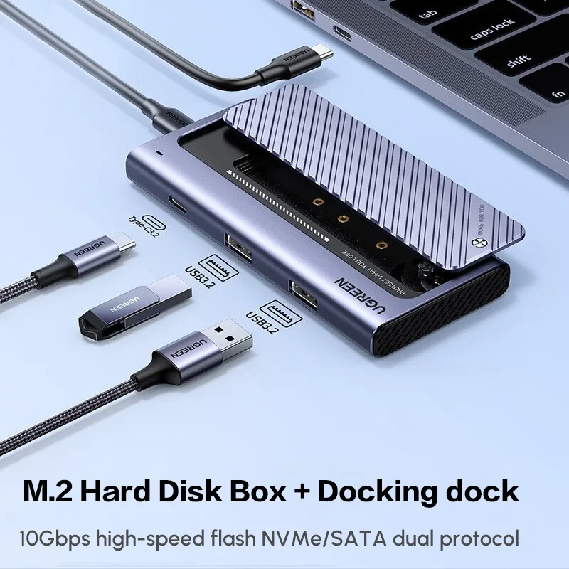 حاوية UGREEN 10 جيجابت في الثانية M.2 NVMe، حاوية SSD مضادة للسقوط لجهاز MacBook، حاوية ألومنيوم M.2 تدعم M.2 NVMe/SATA SSD #2