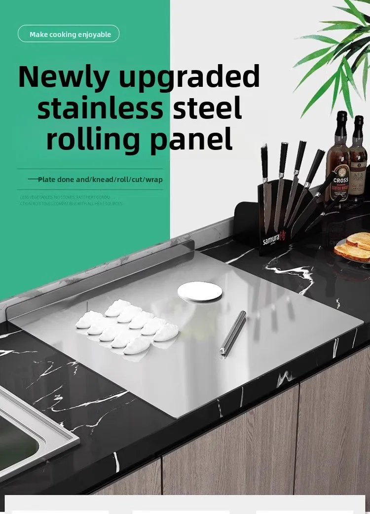 304 Stainless Steel Cutting Board Multifunctional Cut Vegetables and Meat Chopping Board Home Kitchen Rectangular Board
