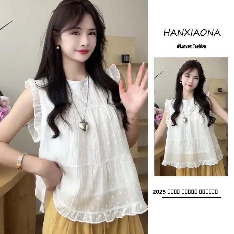 

Sweet Polka Dot Svel irt Women's Summer New Design Loose Super Fairy Vest Top Breathable Thin Material Girl's irt