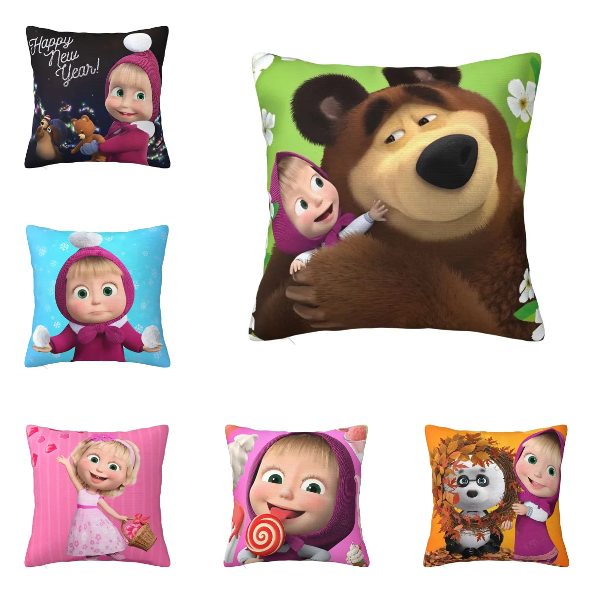 

Cute Cartoon M-Masha And Bear Pillow Case Cute Pillow Cover Polyester Graphic Cushion Cover Pillowcases For Sofa Home Decorative