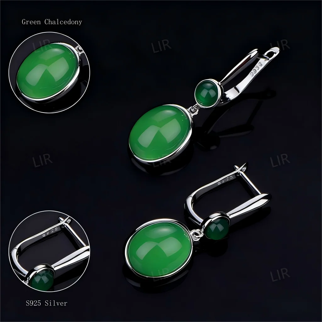 أقراط فضية S925: العقيق الأخضر الطبيعي "توهج أخضر" |   عصرية احترافية أنيقة + شهادة مجوهرات