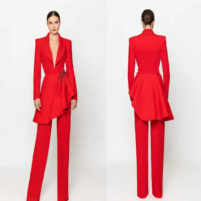

Spring New Women Suit 2 Pieces Blazer Pants Stone Beaded Shawl Lapel Formal Guest Wedding Tuxedos Party Coat Customized