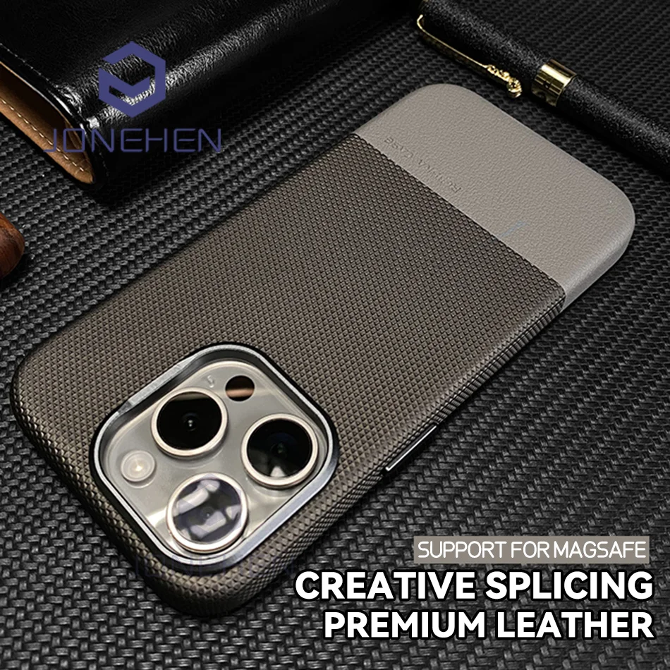 

Luxury Hit Color Wireless Charge For MagSafe Premium Leather Case For iPhone 17 16 15 14 13 Pro Max Alloy Lens Shockproof Cover