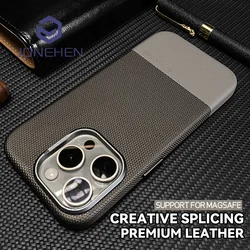 Luxury Hit Color Wireless Charge For MagSafe Premium Leather Case For iPhone 17 16 15 14 13 Pro Max Alloy Lens Shockproof Cover