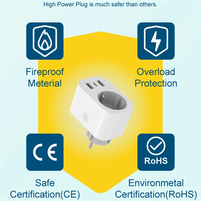 A25P Tuya Smart Plug European German Standard Voice-Controlled Wi-Fi Sockettimer Remote Control Energy Monitor EU Plug