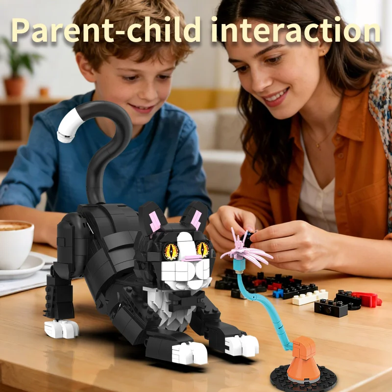 

MOC Kitten Model Building Blocks Kit Cute Tuxedo-Clad Cow Cat with 5 Different Forms Kid's STEM Educational Toy Birthday Gifts