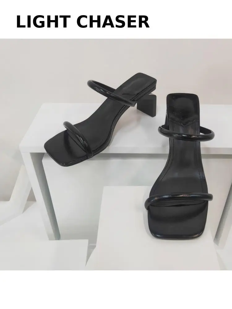 Summer High-heeled Sandals Women's New Crystal Heels Women's Slippers With One Word Belt Women's Sandals High-heeled Slippers