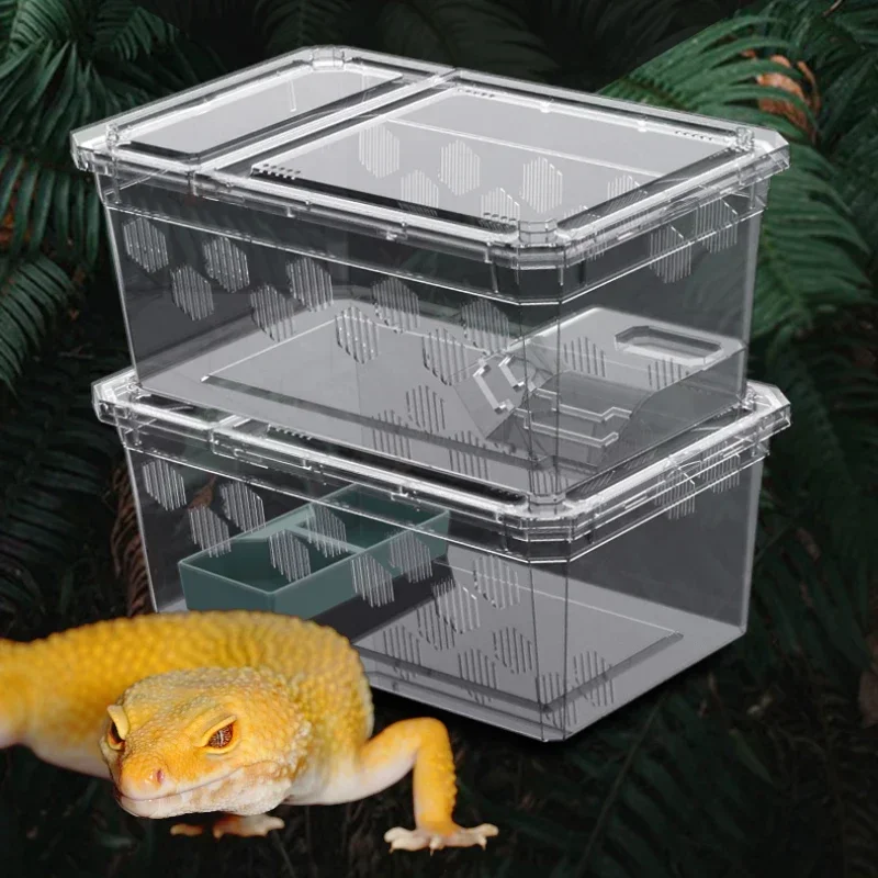 Transparent Breeding Box Vivarium with Balcony Reptile Tank Insect Spiders Tortoise Lizard Plastic Reptiles Feeding Supplies