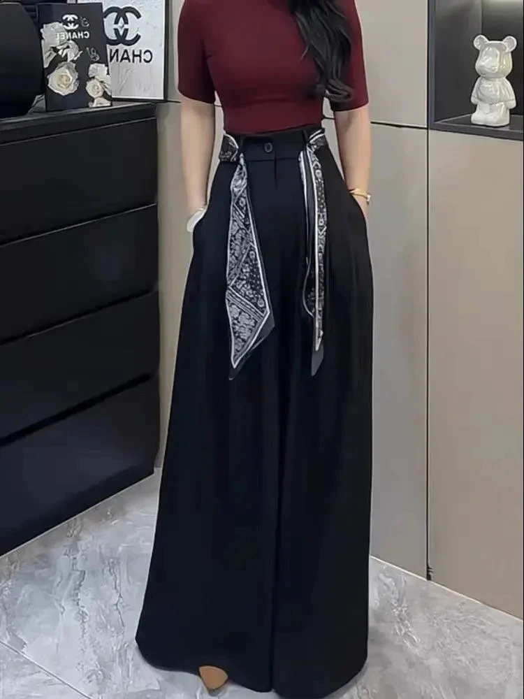 

Модные утягивающие брюки с высокой талией, универсальные широкие брюки, женские новые свободные повседневные брюки в Корейском стиле