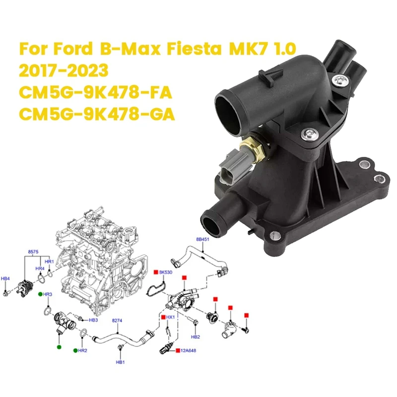 Engine Coolant Thermostat Connect Water Outlet CM5G-9K478-GA for Ford B-Max Fiesta MK7 1.0 2017-2023 CM5G-9K478-FA