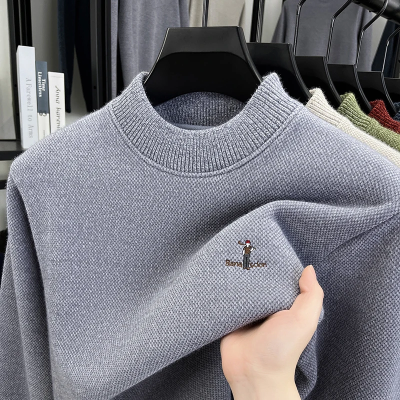 Fashion brand men's round neck sweater luxury exquisite embroidery knitted warm plush comfort autumn winter casual golf pullover