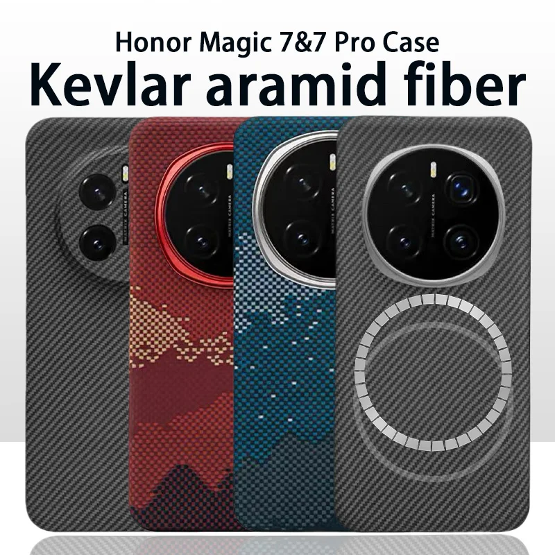 

Магнитный настоящий кевларовый арамидный карбоновый чехол для Honor Magic 7 и 7 Pro с ультратонким легким защитным чехлом Magsafe