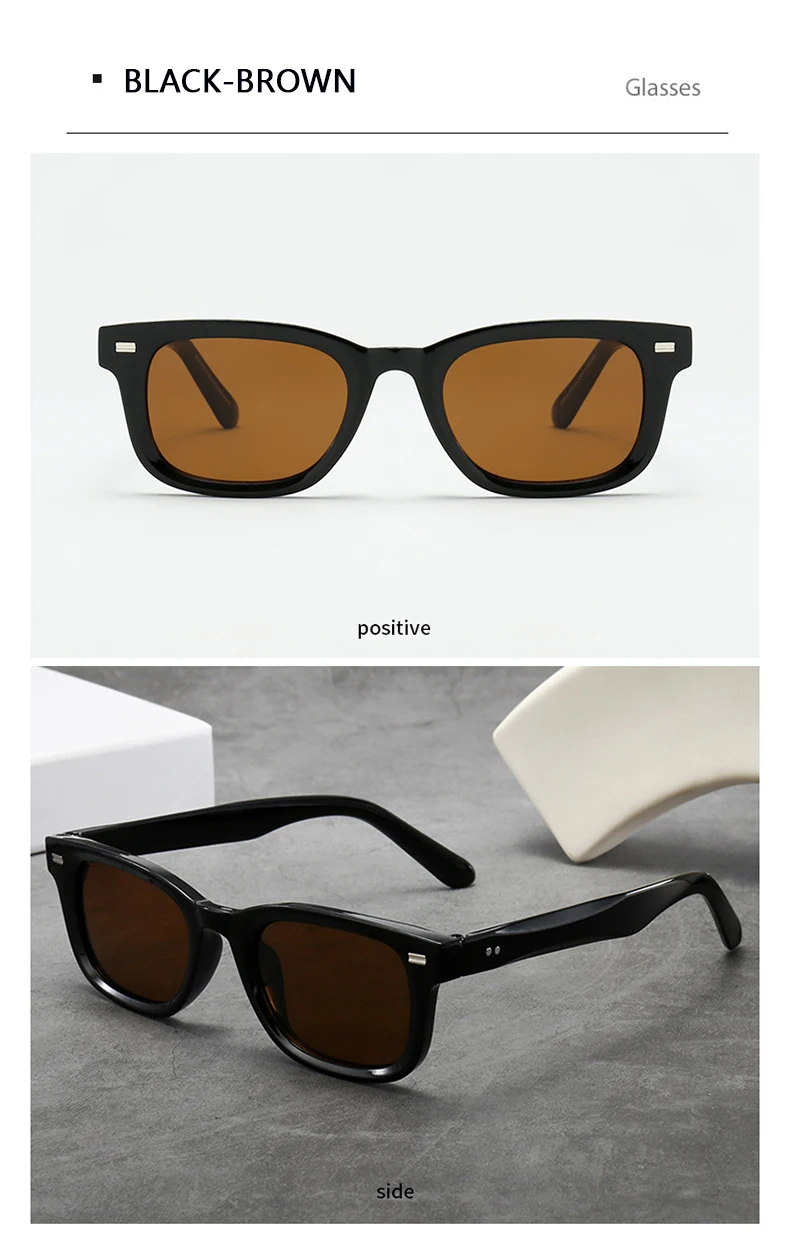 Herren-Sonnenbrille mit dickem Rahmen, Retro-Stil, braun, schmaler Rahmen, Hip-Hop-Stil, Rapper-Brille, Urlaubs-Sonnenbrille, UV400 – Detail 12