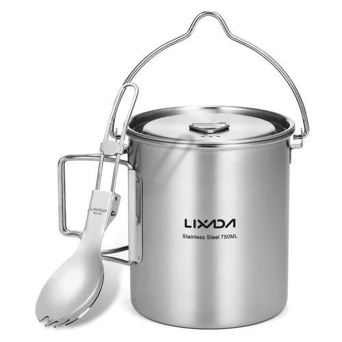 LIXADA-taza de agua portátil de acero inoxidable con tapa y Asa plegable, taza de 750ml para acampar al aire libre, cocina, Picnic
