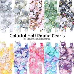 One Bag Japanese Mixed Kawaii Half Round Pearl Resin Nail Art Charms 3D Fashion Cartoon Nail Decoration DIY Manicure Accessories