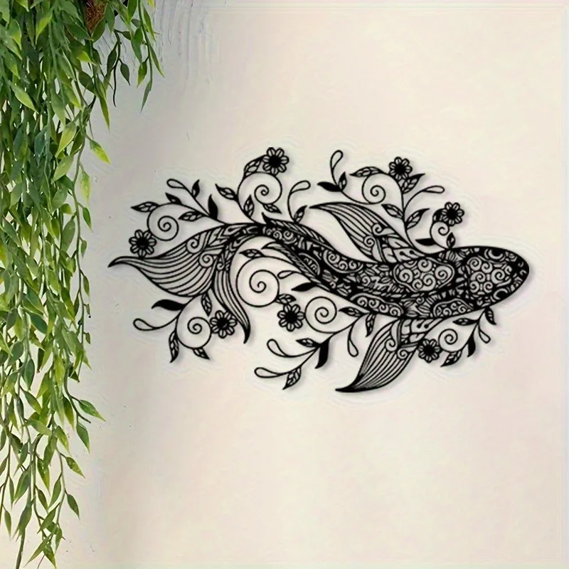 Vintage Koi-Fisch Mandala Metall-Wandkunst Asiatischer Stil Eisen-Wandbild Wetterfeste Skulptur Feng Shui Geschenk für Büro Yoga-Studio