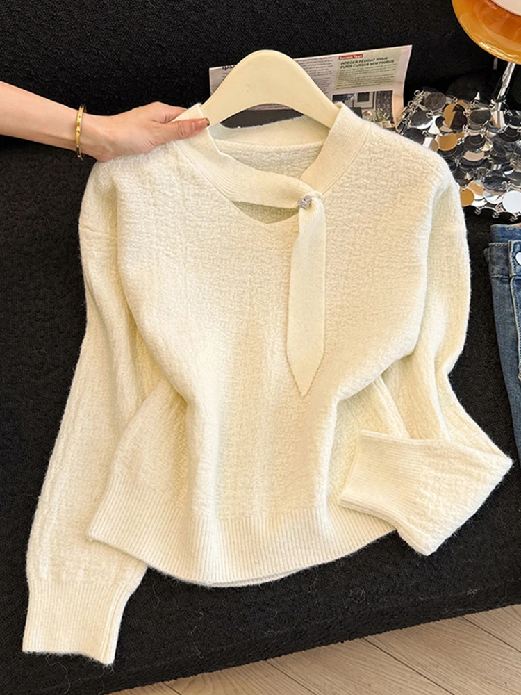 

Модный длинный вязаный свитер для женщин, весна 2026, новая коллекция, универсальный, стройнящий, базовый слой, топ, корейский стиль...