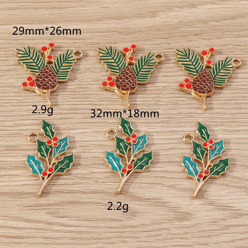 Tusember 10 Stück Pflanzenanhänger aus Legierung, Kiefernbäumblatt-Charms für DIY-Ohrringe, Armbänder, Schlüsselanhänger, Schmuckherstellung, Zubehör – Detail 6