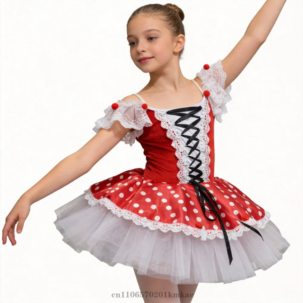 

Professional Ballet Tutu Girls Red Dot Floral Long Dress Ballerina Dress Adult Women Child Kids Ballet Dance Costume