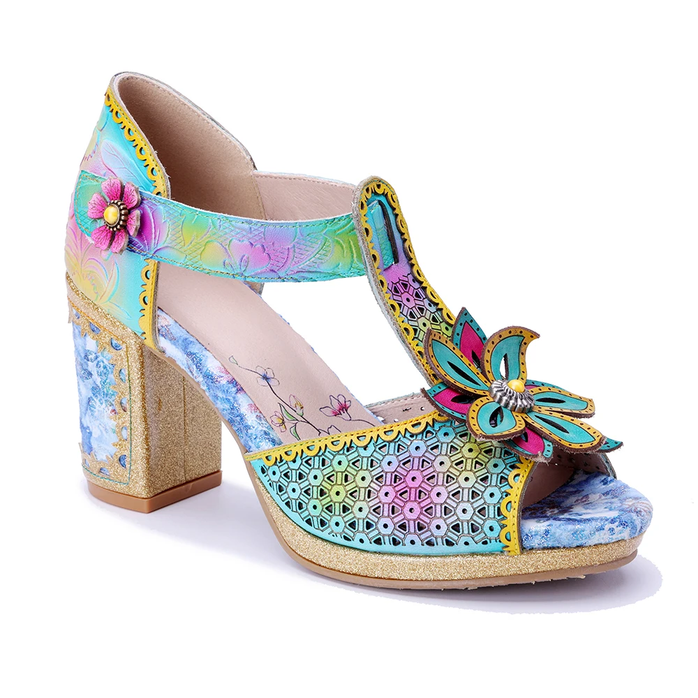Socofy Raffan Sandalias De Verano Para Mujer Con Tacones Altos Retro Mary Jane De Cuero Genuino Hechas A Mano Y Coloridas — -27%, 21.15€ Coupon, from 54.39€ – 27% descuento – €54.39