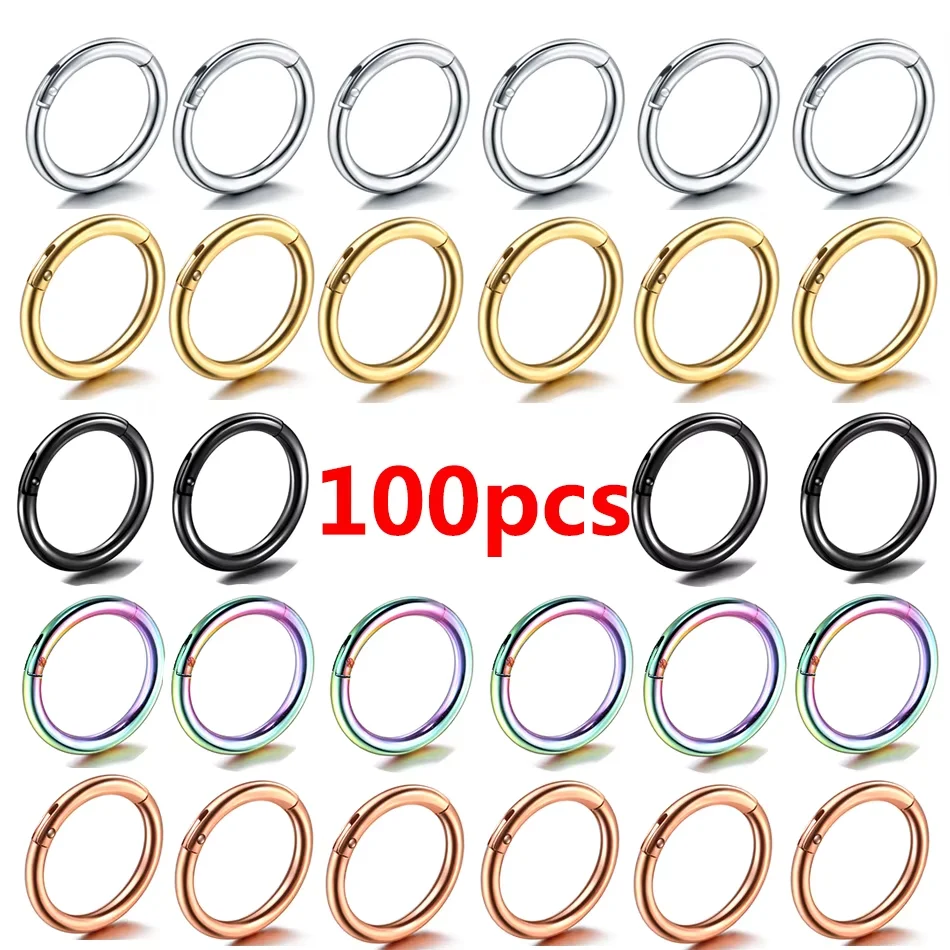 50/100Pcs Stainless Steel Septum Nose Piercing Hinged Segment Hoop Ring for Women Ear Helix Earring Piercing Body Jewelry