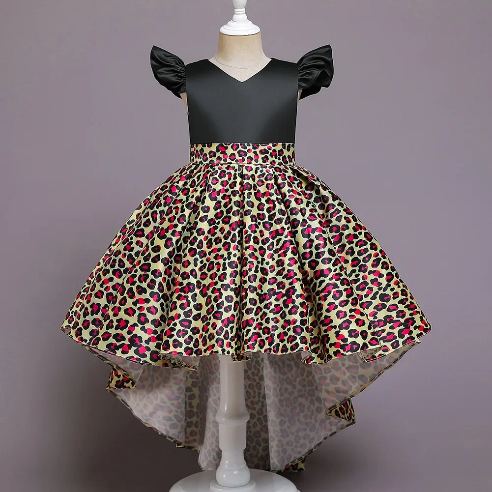 Kids Leopard Print Dresses for Girls Trailing Wedding Dresses Children Birthday Ball Gown Girls Christmas Clothes 6 8 10Y