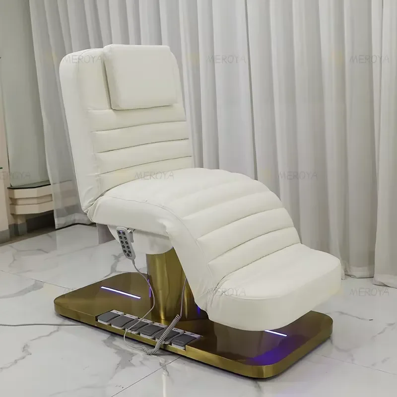 Luxurious Gold Base Foot Control Beauty Salon Cosmetic Facial Bed Modern 3 Motors Electric Adjustable Massage Table for All