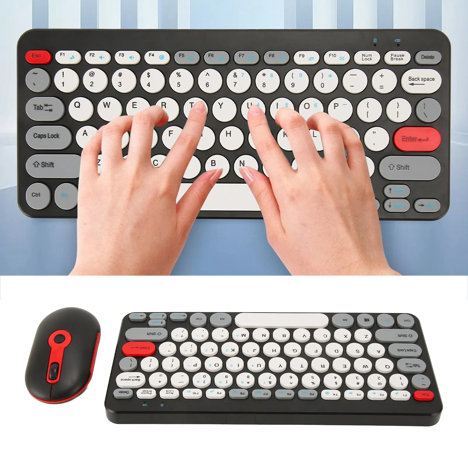 Wireless 2.4G Keyboard Mouse Combo Round Keycaps Wireless Keyboard Mouse Set Cute Thin Mute Multifunctional for  for PC