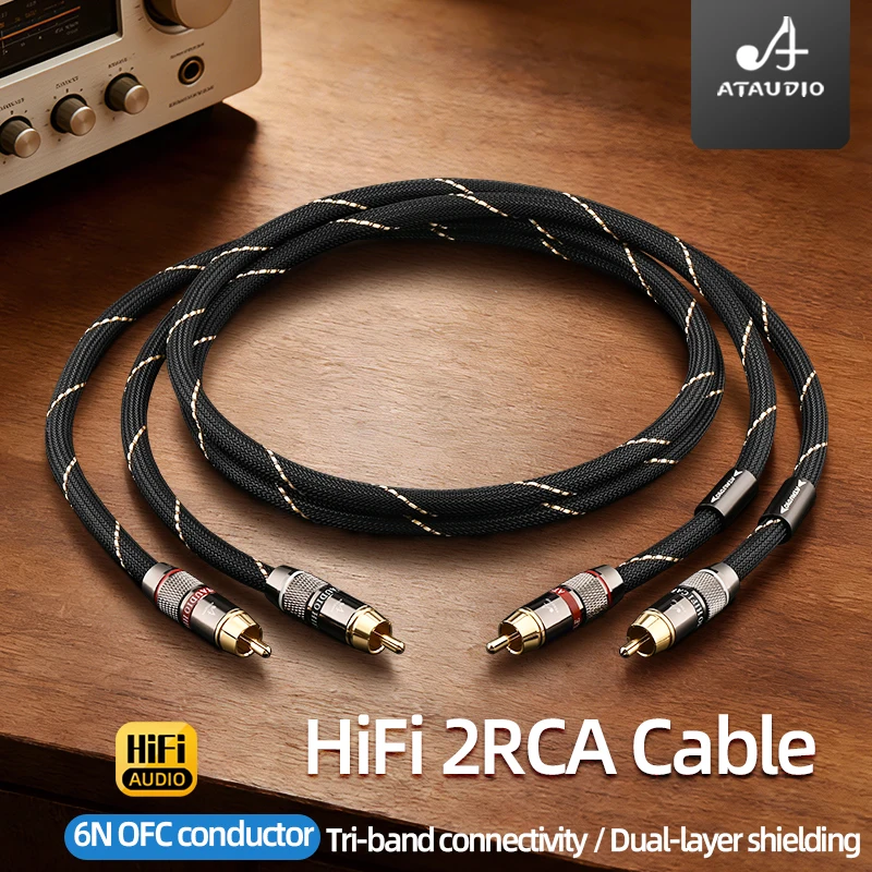 ATAUDIO HiFi 2RCA Audio Signal Cable 6N OFC Conductor RCA Male to RCA Male Interconnect Cord for Amplifier CD Player
