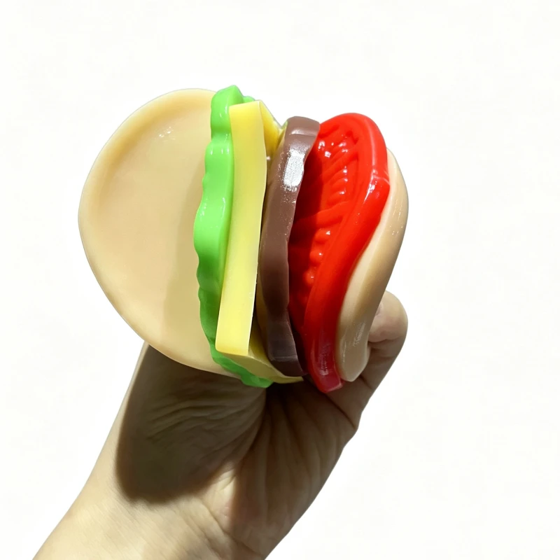 Simulation Hamburger Squishy Toy Soft Burger Squeeze Ball Stress Relief Fidget Vent Toy Anxiety Relief Sensory Toy Party Gift view 5