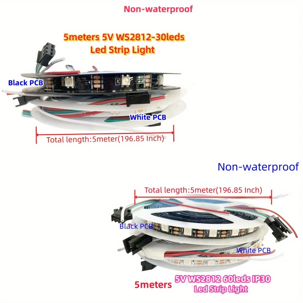 Non-Waterproof 5m Black/White PCB IP30 5V WS2812B Led Lights Strip RGB Led Strip Light Individually Addressable Led Light Strip