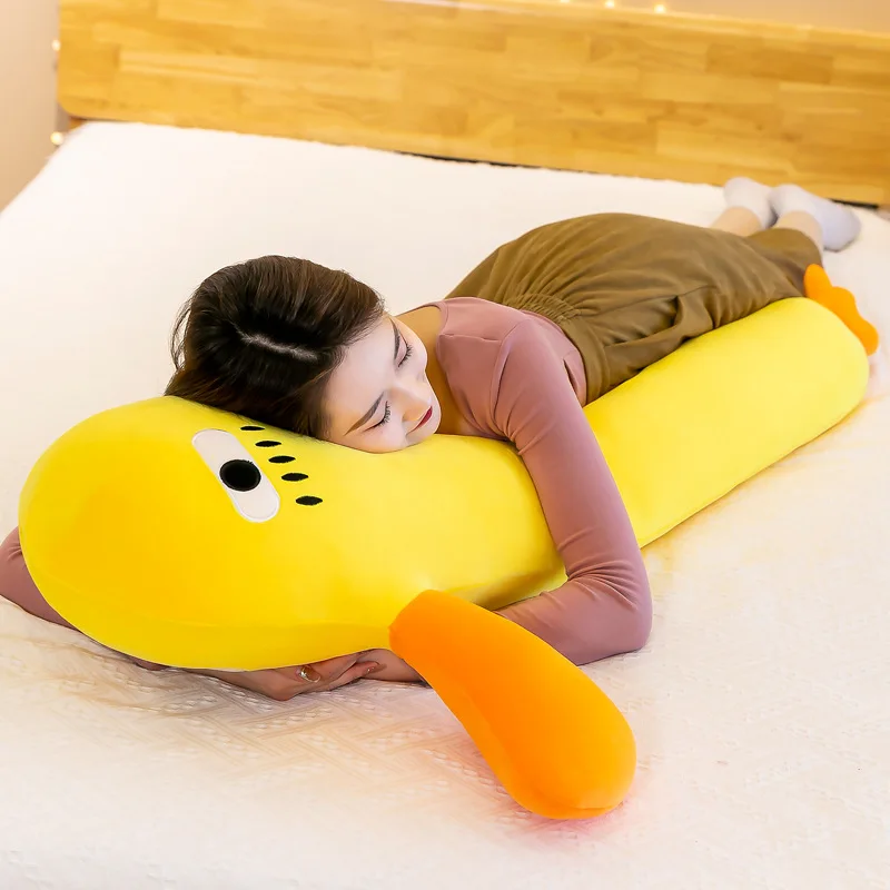 70/100/130cm Cute Soft Long Duck Plush Toy Long Yellow Duck Hug Pillow Appease Doll Funny Birthday Christmas Gift For Kids Decor