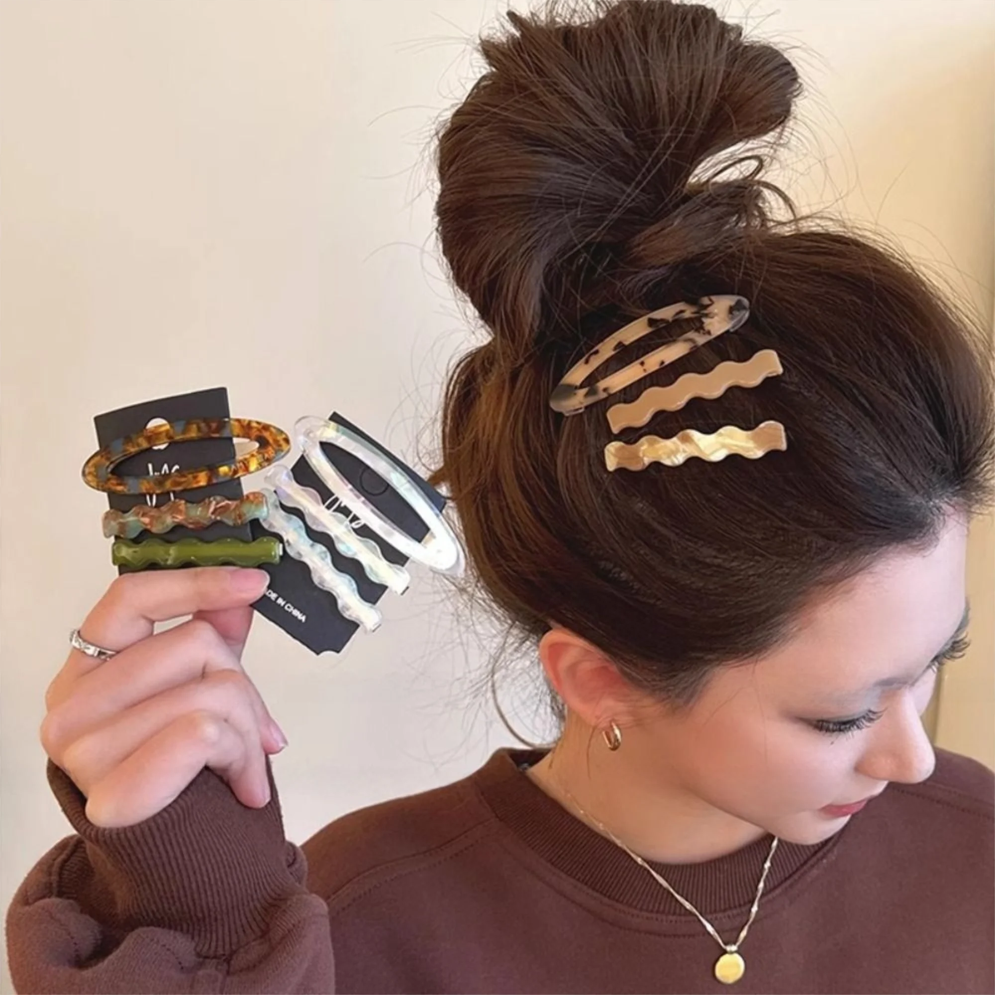 

Набор заколок для волос из ацетата из сплава в стиле ретро, зажим в виде утконоса, милая заколка для волос с геометрическим узором, заколки в корейском стиле, заколка для челки для девочек